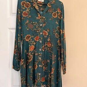 NATURAL LIFE Teal and Orange Floral Long Sleeve Dress